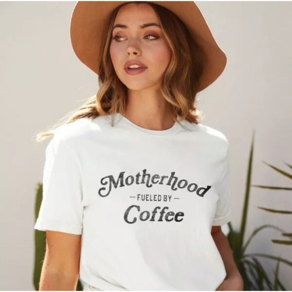 White Motherhood Fueled By Coffee Bella Canvas Tee - Picture 1 of 2